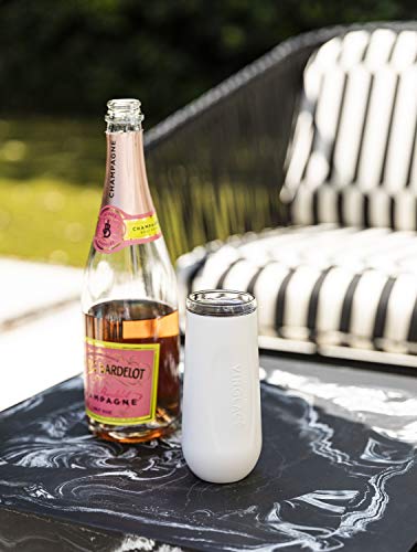 Vinglacé Stainless Steel Stemless Champagne Flute- Insulated Sparkling Wine Tumbler With Glass Insert, 6 Oz, White #TOP1