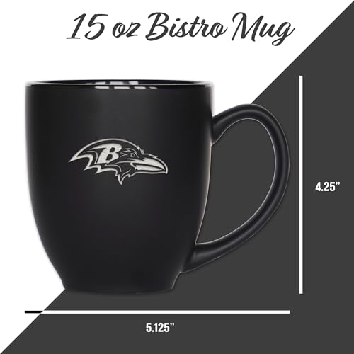 Image of Rico Industries NFL Football 15oz Personalized Laser Engraved Matte Black Ceramic Bistro Mug - For Hot or Cold Drinks