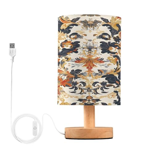 Mnsruu Lampes de chevet Baroque Floral USB Lampe de table pour chambre à coucher Lampe LED Décoration de table de chevet Blanc chaud