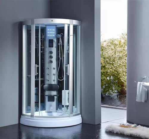 Dampfdusche Las Vegas 95x95cm – Wellness-Oase mit 6 Massagedüsen, Regenfalldusche, Touchdisplay, Ozondesinfektion & hochwertigem Sanitäracryl