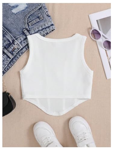 OYOANGLE Girl's Textured Sleeveless Square Neck Asymmetrical Hem Crop Tank Tops2