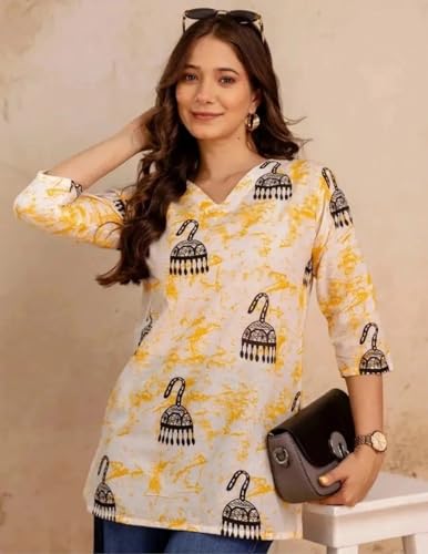 Image of Women's Short Kurti in TopsTunic Rayon Cotton Blend | Ladies Ethnic Tunic