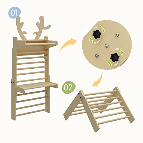 Banasuper Wooden Swedish Ladder Wall With Table Top Deer Horn Climbing Frame Set Triangle Climber For Kids Indoor Gymnastic Play Structure With Tabletop #TOP1