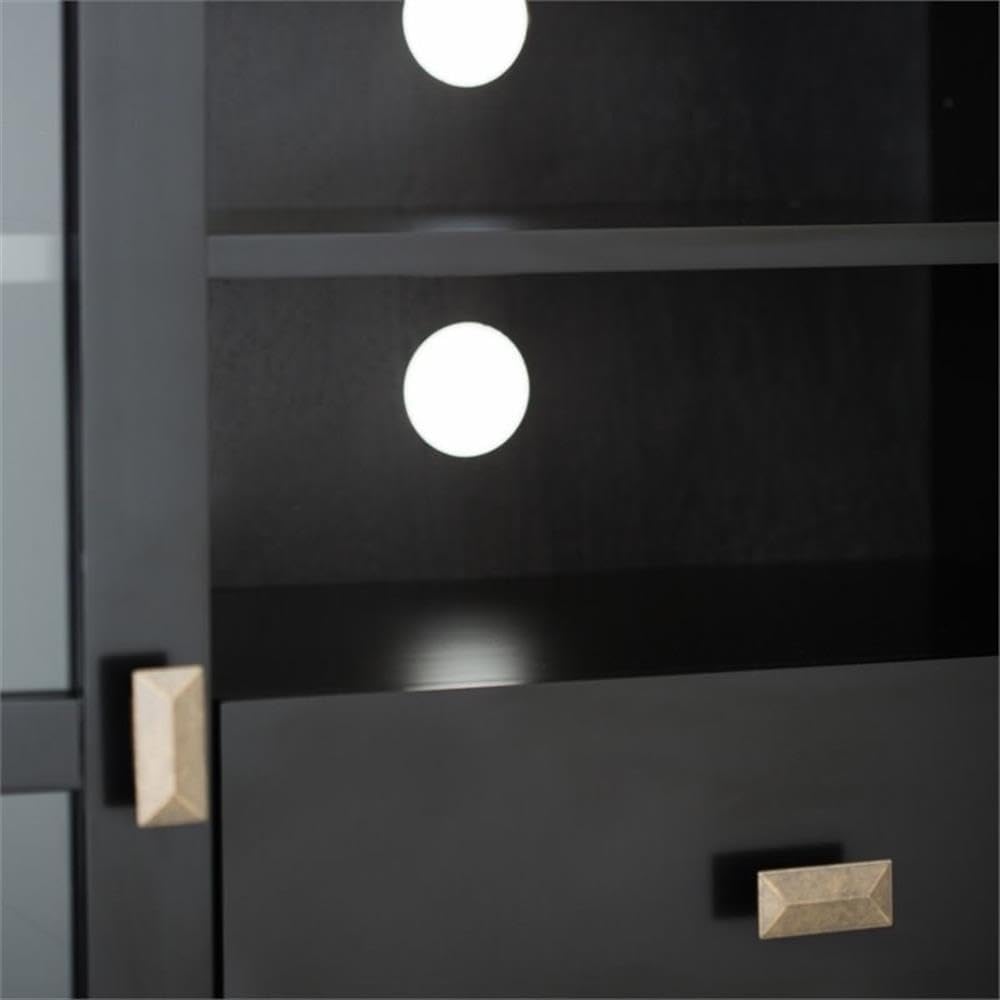 Pemberly Row 53" Solid Wood TV Media Stand, Black Finish, Transitional Style with Adjustable Shelving and Cord Management, Fits TVs Up to 60", Ideal for Living Room Media Storage