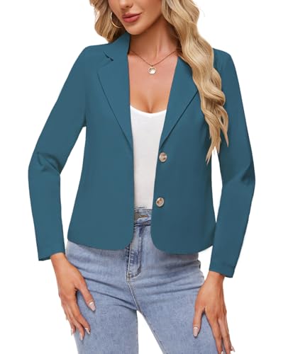 MINTLIMIT Linen Blazers Womens Notch Lapel Button Front Blazer Long Sleeve Suit Jacket Elegant Business Formal,Blue,XL4