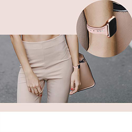 bayite Bands Compatible with Fitbit Versa/Fitbit Versa Lite/Fitbit Versa 2, Slim Genuine Leather Band Replacement Accessories Strap Women Pink w/Rhinestone - Thumbnail 4