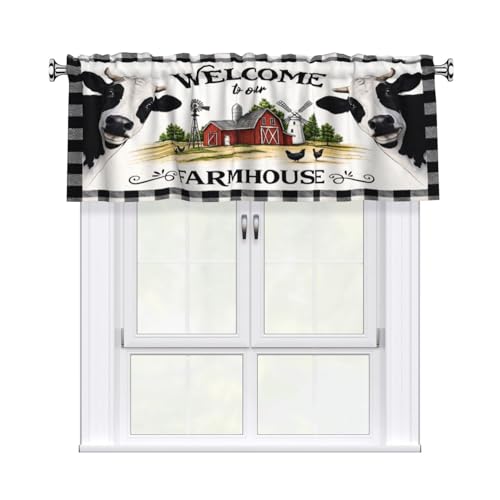 mutakin Farmhouse Animals Valance Curtain for Kitchen Window Light Filtering Rod Pocket Small Short Valances for Living Room Bathroom 1 Panel 52x18 Inch