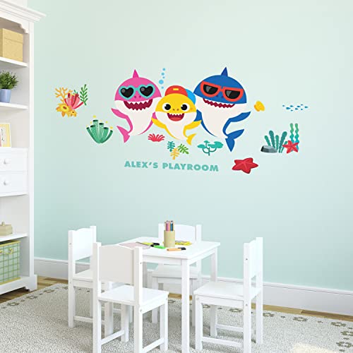 Image of RoomMates Baby Shark Peel and Stick Giant Wall Decals with Alphabet, Removable Repositionable Personalized Wall Stickers for Kids
