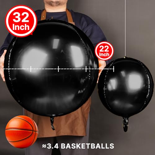 Image of PartyWoo Black Foil Balloons 6pcs Large Round Giant Jumbo 4D Balloons