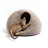 Fuzzy Cove Best Aesthetic Cat Bed - Premium Felted Wool Cat Cave Bed - Cozy Peekaboo Round Cave for Large or Small Cats (Small, Earth Brown)