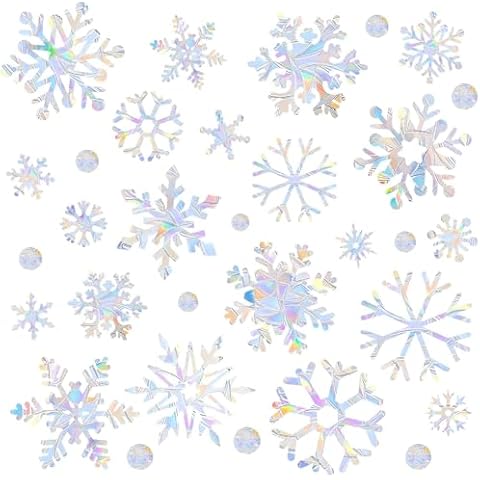 216pcs Christmas Snowflake Window Clings for Glass Window Decorations, 8 Sheets Iridescent Static Snowflake Window Decal Stickers for Christmas Window Decor Cover