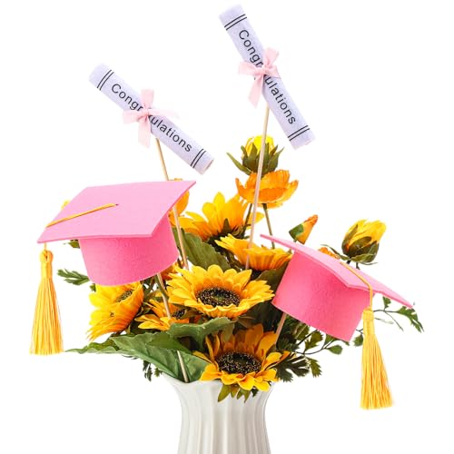 Image of Breling 12 Pcs Pink and Gold Graduation Centerpiece Sticks Felt Graduation Scroll Diploma and Grad Cap with Tassel Decor 2026 Table Toppers Centerpiece Party Supplies for Grad Party Decorations