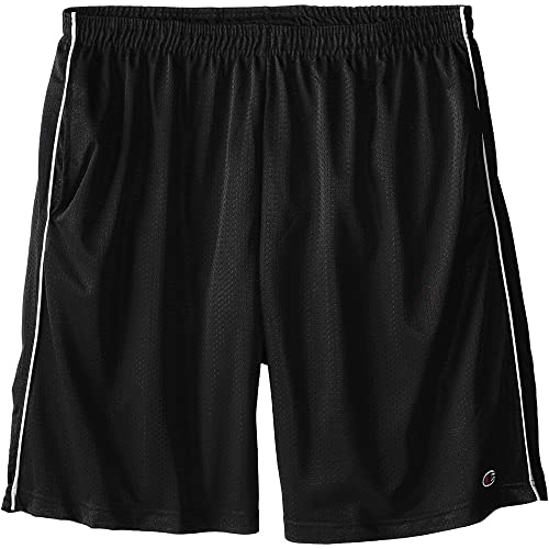 Champion Men's Big-Tall Mesh Shorts with Piping, Black, 3X