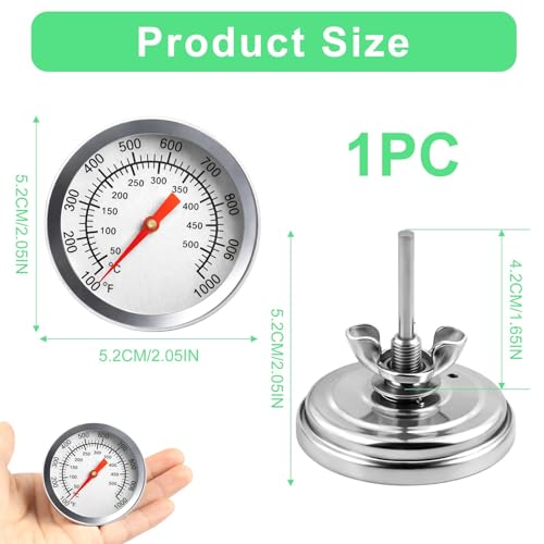 Ofenthermometer für Backofen Grillthermometer analog 80 mm, 0–500 °C Backofenthermometer mit Skala für Rauchzone Grillzone BBQ-Zone, Räucherthermometer für Smoker, Grill und Backofen
