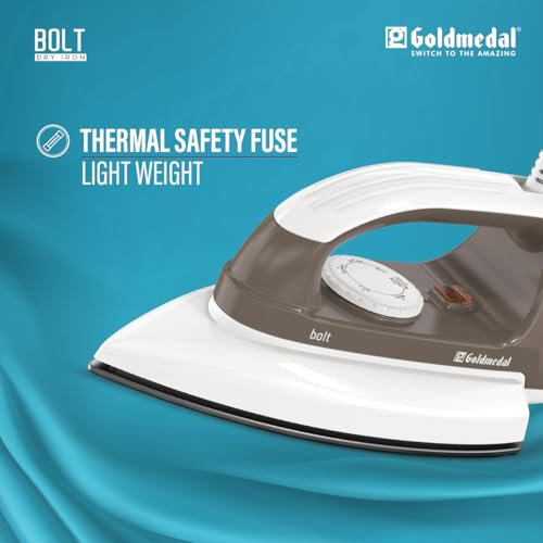 Image of Goldmedal Bolt 1000W Dry Iron | Non-stick Weilburger Premium Double Coated Soleplate | 5 Fabric Setting |1.8 Meter Cord | Thermal Fuse For Additional Safety| 2.5 Years Warranty | Light Weight (Grey)