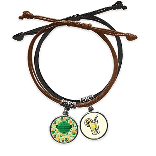 Bracelet bière et trèfle St.Patrick en cuir pour homme et femme tendance Irlande