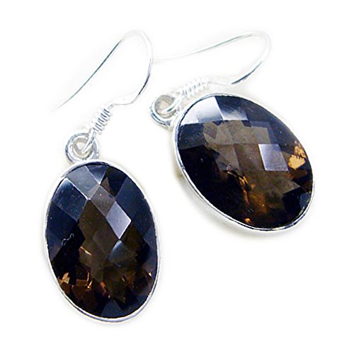 Boucles d'oreilles Quartz fumé marron argenté légères pour oreilles sensibles - Crochet ovale