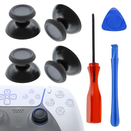 Menibeuty 4 Pièces Capuchon Joystick PS5 Haute Imitation, Réparation Joy Stick Analogique de Remplacement pour PS5 Manette Accessoire Manette, Joystick Tournevis Ensemble D'outils (Noir)