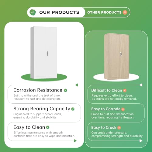 Image of INTERGREAT Metal Wardrobe Closet, 71 inch White Locking Storage Wardrobe Cabinet with Doors and Shelves, Tall Steel Clothes Storage for Office, Home, School, Gym