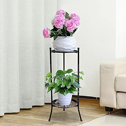 BHSHUXI Metal 2-Tier Plant Stand, Iron Art Planter Holders,Tall Corner Planter Display for Living Room, Home Decoration Black Cover