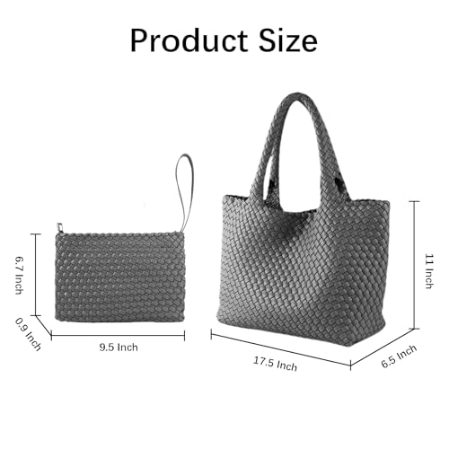 Image of Woven Tote Bag for Women Vegan Leather Handwoven Bags with Small Purse