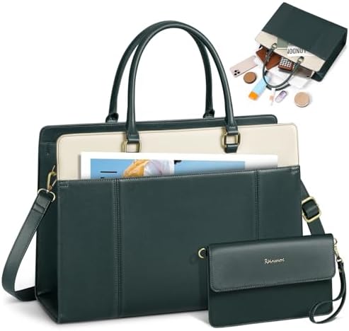 RAINSMORE Laptoptassen voor vrouwen 15,6 inch, PU-lederen laptophandtassen voor dames met clutch, grote schoudertas voor werk, school, kantoor, bedrijf, Bruin, L, Utility