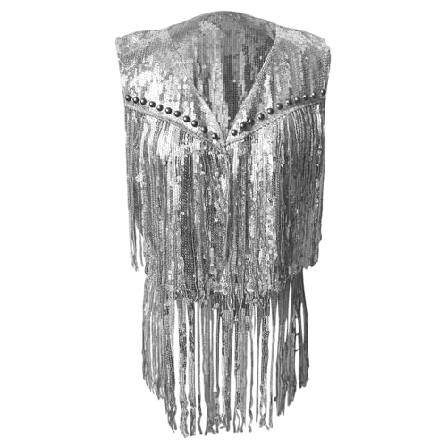 Chaleco de lentejuelas para mujer estilo denim cazadora casual plata m 4