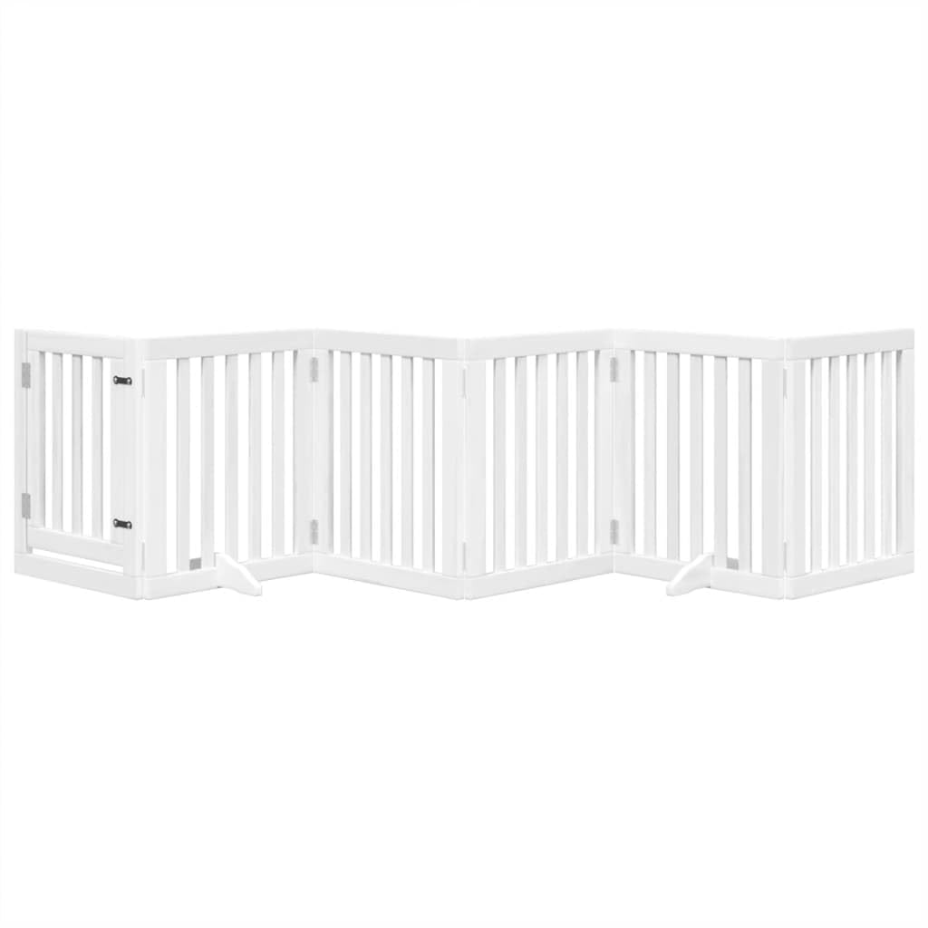 Rejilla plegable para perros sin taladrar de madera de álamo lacada, 6 piezas, puerta para perros para escaleras y salón, puerta plegable para perros de 300 cm, ahorra espacio