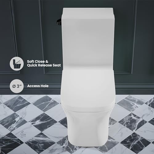 Image of Concorde One-Piece 12 inch Rough-in 1.28 GPF Left-Hand Flush Square Toilet in Glossy White with Black Hardware