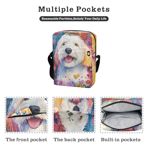 Colorful Illustration Dogs Sketch messenger bag mens crossbody bag small Womens Cross Body Purses Adjustable Strap for outdoor sports work2