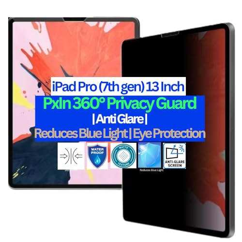 Image of Pxin Tablet Privacy Guard compatible with iPad Pro (7th gen) 2024 13 Inch M4 chip | screen protector | Anti Glare | Anti Spy Screen | Reduces blue light | 360 degree Privacy Screen | Eye Protection