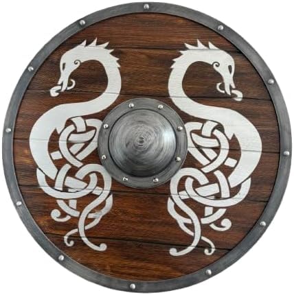 YOUR LIKE HANDICRAFT tarcza wikingów premium 61 cm – ręcznie wykonana drewniana lub żelazna, autentyczny średniowieczny design, gotowa do walki okrągła tarcza do dekoracji i