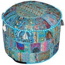 AFFERTO Indian Living Room Pouf, Foot Stool, Round Ottoman Cover Pouf,Traditional Handmade Decorative Patchwork Ottoman Cover,Indian Home Decor Cotton Cushion Ottoman Cover 13X18''By