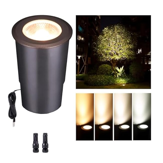 Low Voltage Well Lights - 5 Colors Temp IP67 Outdoor In-Ground Lights, 2700K/3000K/3500K/4000K/5000K 12V LED Landscape Lighting, ORB Aluminum for Pathway Wall Tree 9W 700LM
