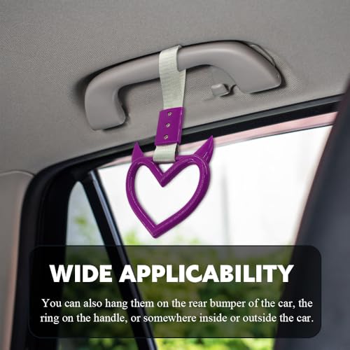Image of 2PCS Heart shaped Car Handle Straps, Heart Car Accessories, Ring Hearts Shaped Cars Hand Strap Drift Charm, Universal Handle Keychains Accessory Suitable for Cars Bus (Purple+silver)