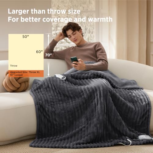 Image of Bedsure Thick Heated Blanket Electric Throw XL, Fast Heating, Grey 50 inchx70 inch