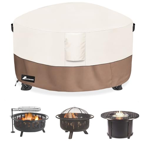 Alickwang Fire Pit Cover Round 36 Inch Waterproof,Outdoor Heavy Duty Durable 600D Tear-Resistant Fire Pit Table Cover,Patio Round Firepit Cover 36" D x 24" H, Beige by Alickwang - Used condition - US$23.43