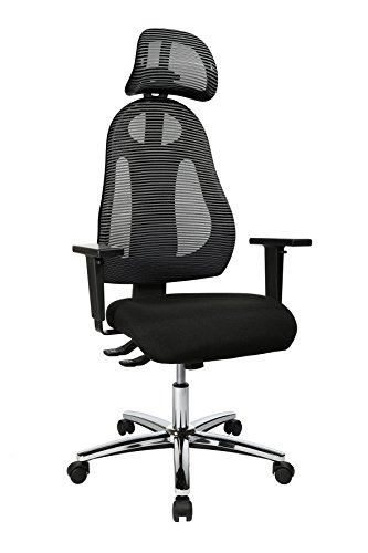 Preisvergleich Produktbild Topstar Free Art Chrom, ergonomischer Bürostuhl, Schreibtischstuhl, inkl. höhenverstellbarer Armlehnen und Kopfstütze, Stoff, Dunkelgrau / Schwarz
