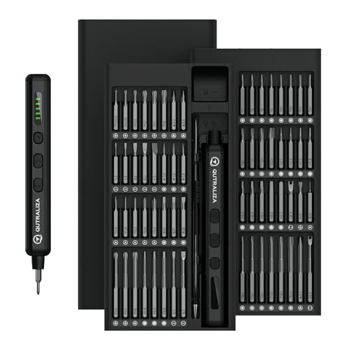 Qutraliza Mini Electric Screwdriver,64 in 1 Magnetic S2 Bits with 4 Led Light,Precision Screwdriver Set,5 Torque Settings,Cordless Screwdriver Repair Tool for Phone Laptop Camera Watch