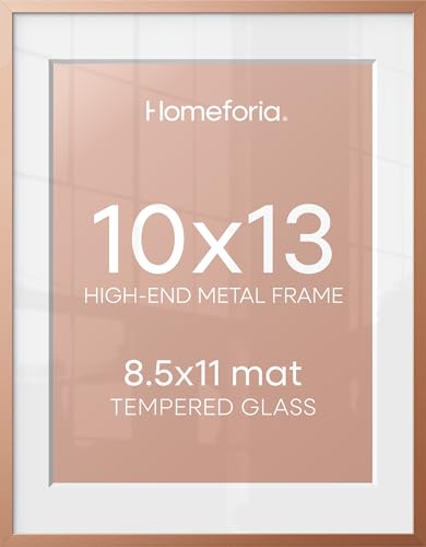 Image of Homeforia 10x13 Picture Frame Rose Gold, High End Metal 10x13 Wall Hanging Frame with Mat 8.5x11, 10 x 13 Poster Frames Matted to 8.5 x 11 inch Photo, 10by13 Frames, Tempered Glass, Wall Kit, Set of 1