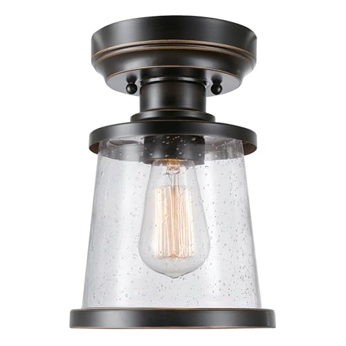 Spots, Reflectores Y Lámparas De Techo, Globe Electric 44301 Charlie 1 - Lámpara de techo semiempotrada para exterior e interior, bronce aceitado, visualización de vidrio transparente de semillas