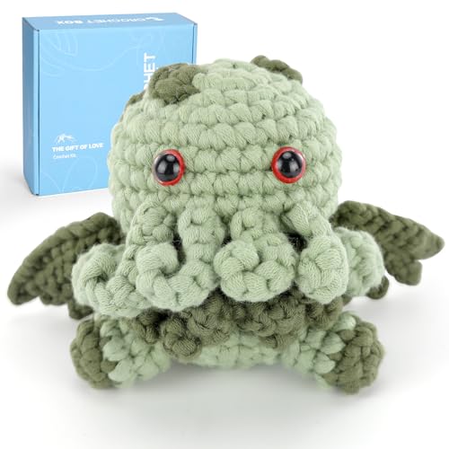CrochetBox Crochet Kit for Beginners Adults - Cthulhu Starters Crochet Kit Beginners Crocheting Kitting for Adults Teen Craft Gifts with Crochets Yarns Hook Step-by-Step Video Instruction