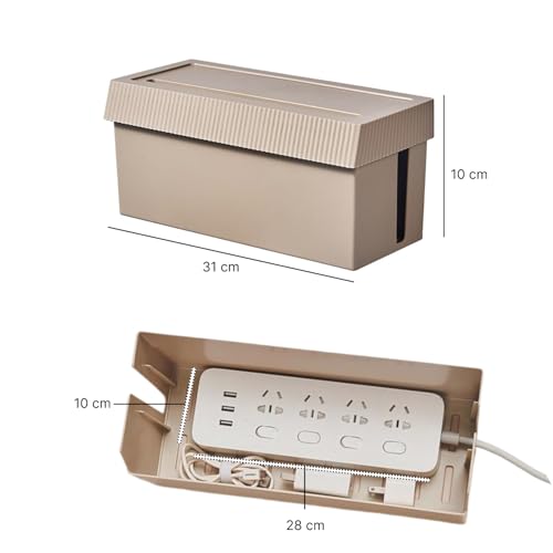 Image of Soko Cable Management Box with Mobile Stand | Cords Hider & Surge Protector | Concealer for Power Strips, Router, Gadget Wires Storage Organizer Tray for Desk, Table - Home, Office - Beige