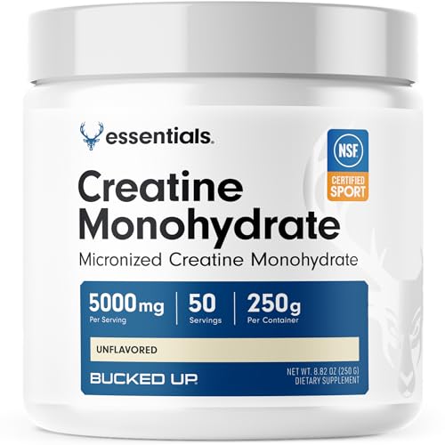 Bucked Up Pure Micronized Creatine Monohydrate for Women and Men – Easy to Mix and Unflavored – 5G Per Serving – 50 Servings – 250 Grams Per Container