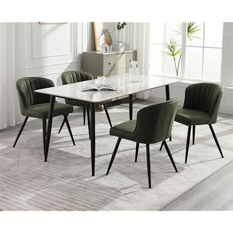 EALSON Modern Dining Chairs Set of 4 Leather Upholstered Accent Dining Room Chairs with Metal Legs Comfortable Armless Kitchen Chairs for Living Room/Dining Room,Green Cover