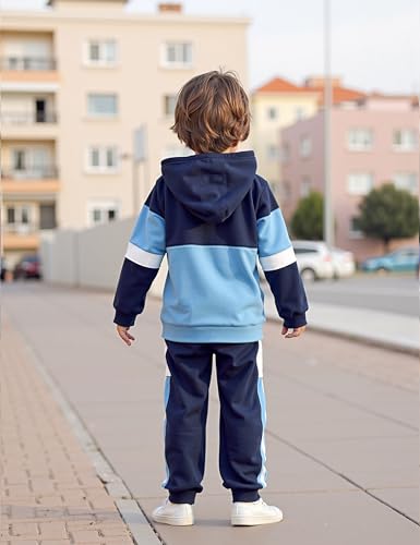 Image of Boys Clothes Long Sleeve Color-blocked Hoodie Top and Pants 2PCS Winter Sweatsuits Fall Boys Outfits 2-8 Years