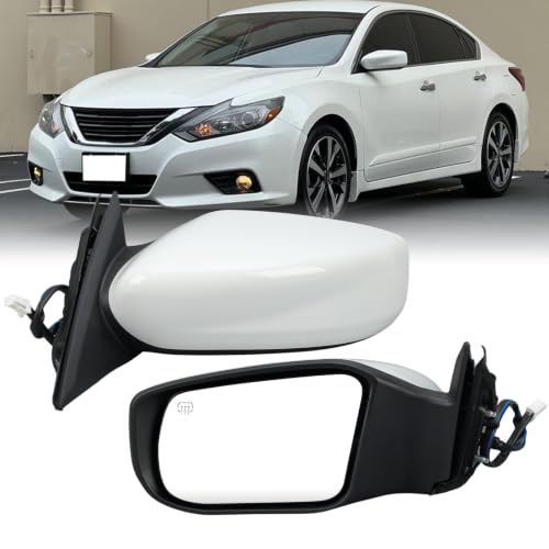 VANLOGY Left Driver White Side Mirror Compatible with Nissan Altima 2013-2018 Sedan Power Glass Non-Folding Heated Door Mirrors Outside Rear View Mirror Replace# 963023TH1A (5 Pins)