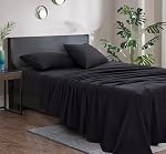 Home Beyond & HB design - Thermal Solid Bed Sheets Set Full or Double Size - 4-Piece Flannel Fleece Bedding Sheet Set with Deep Pocket - Super Soft Cozy Breathable, Black