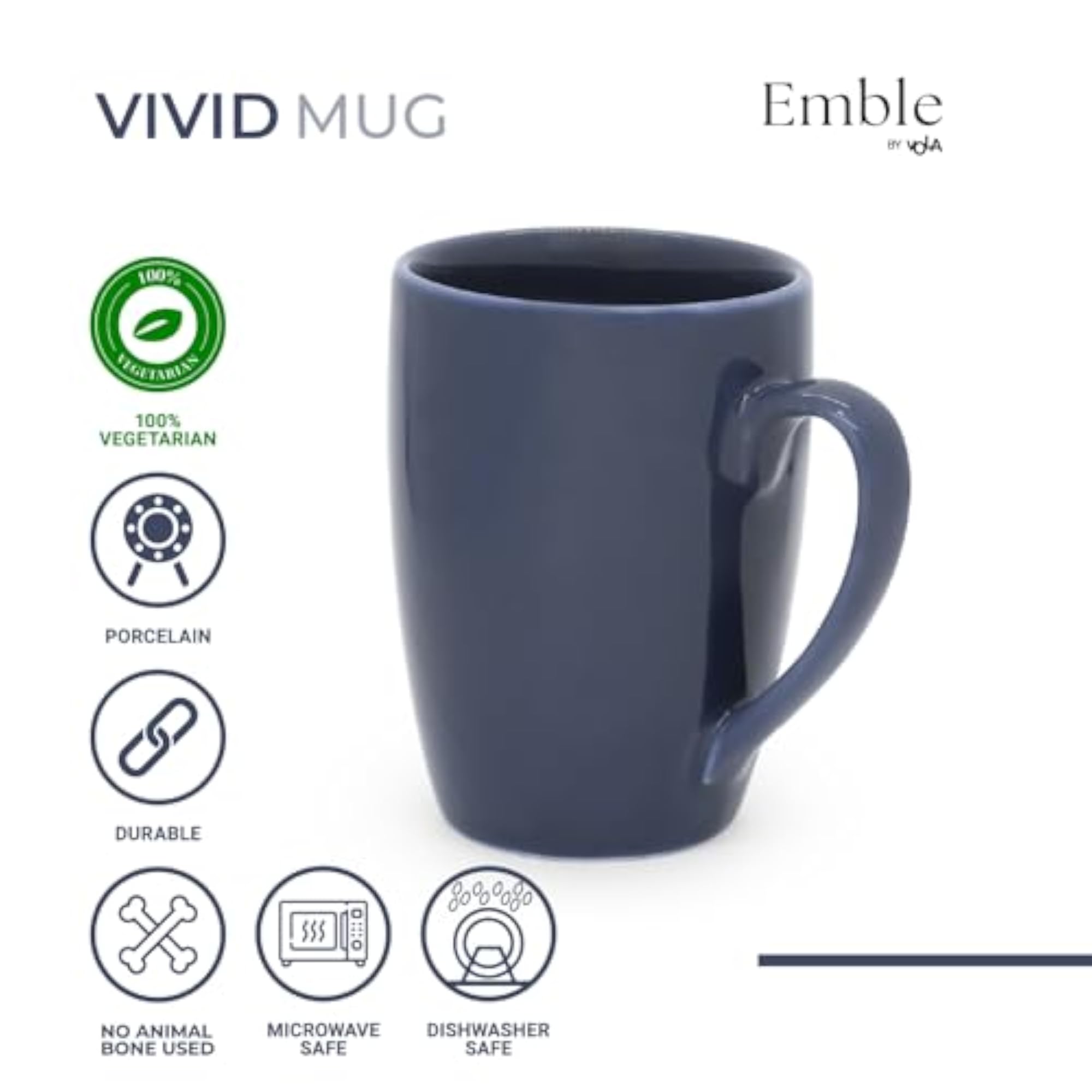 Emble Premium Navy Blue Ceramic Tea & Coffee Mug, 230ml