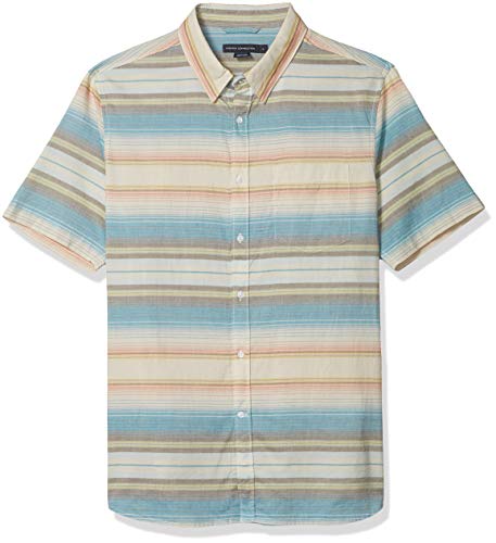 French Connection Men's Short Sleeve Slim Fit Button Down Shirt, Pastel Stripe, L